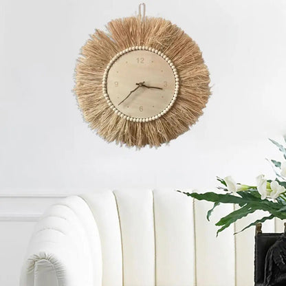 Ronde rotan wandklok met geweven omlijsting