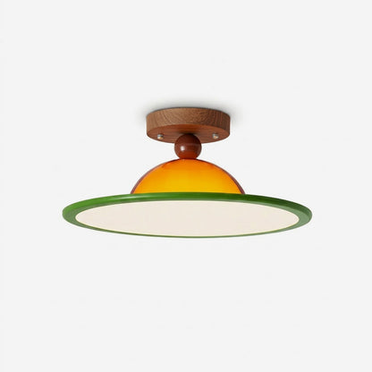Plafondlamp met geïntegreerde led en houten accent in modern rond ontwerp