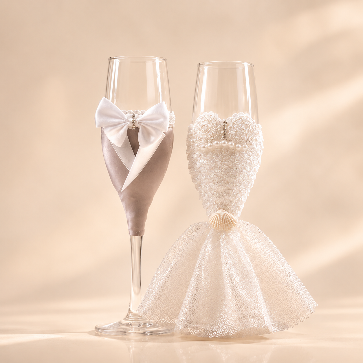 Champagneglas voor de bruid met elegante afwerking van glas