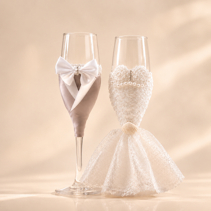 Champagneglas voor de bruid met elegante afwerking van glas