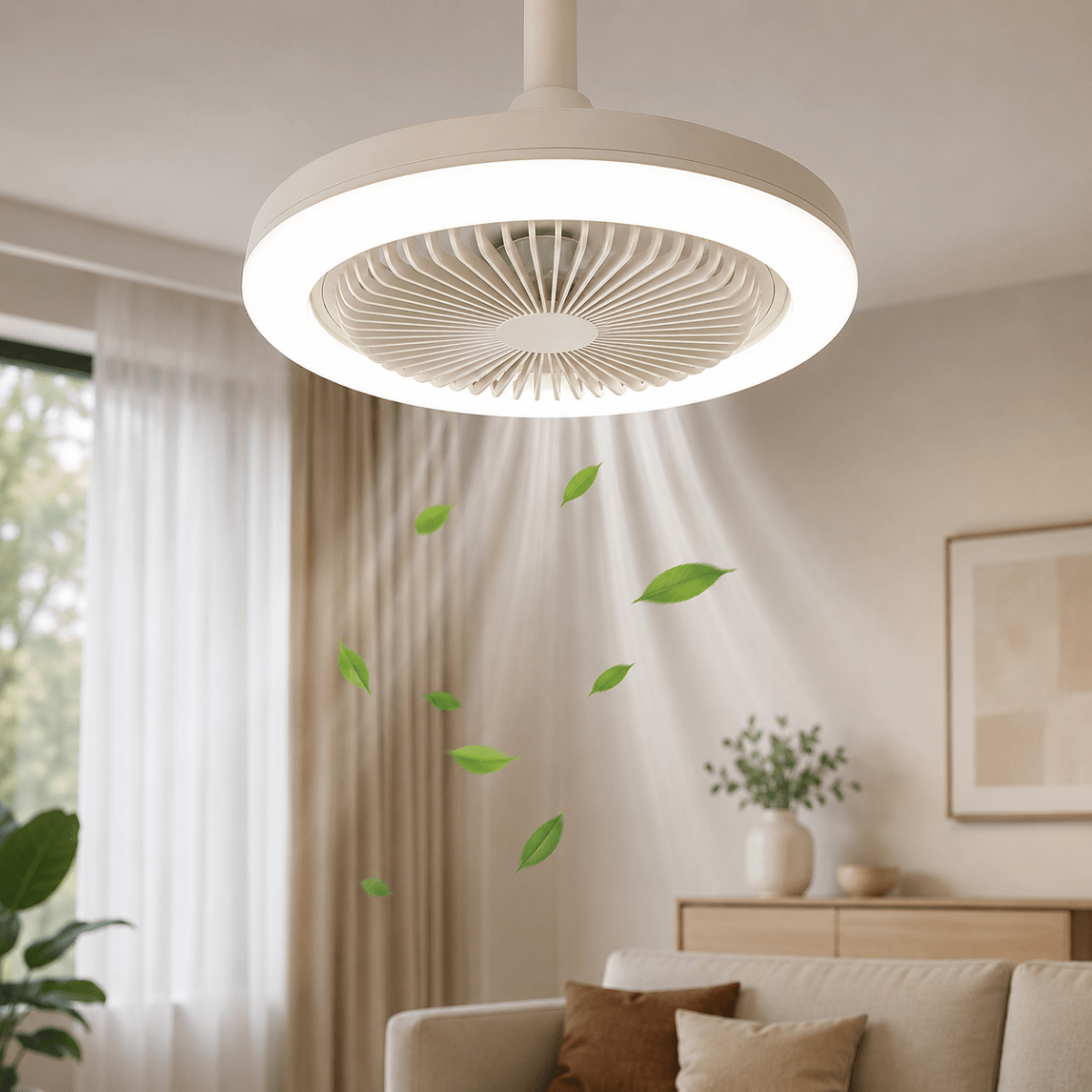 plafondventilator met lampfitting en afstandsbediening in witte uitvoering