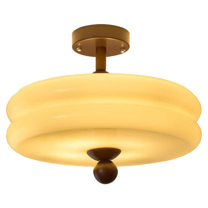 Plafondlamp Geribbeld Glas Houtlook