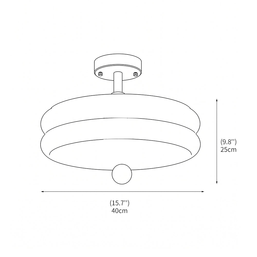 Zijaanzicht van de plafondlamp met subtiele ribbels in het glas