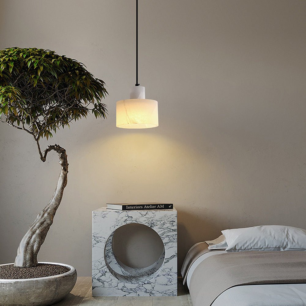 elegante scandinavische hanglamp van wit marmer