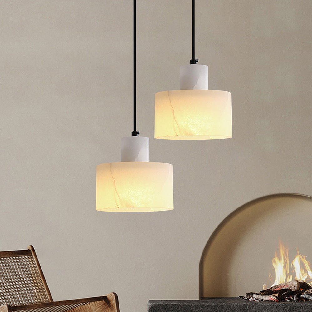 elegante scandinavische hanglamp van wit marmer