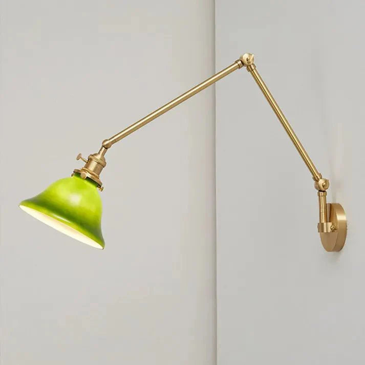 retro verstelbare groene glazen wandlamp met zwenkarm