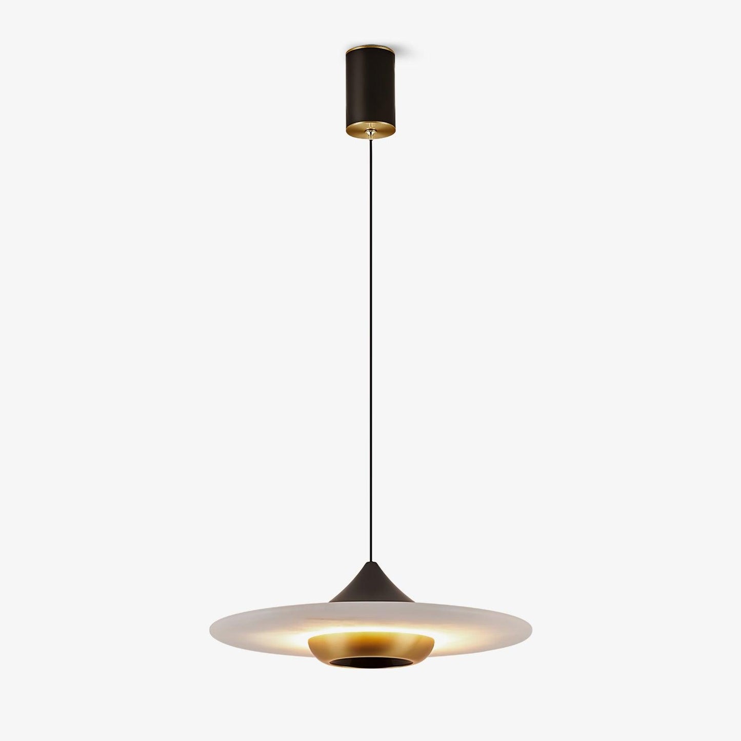 elegante marmeren hanglamp in de vorm van een vliegende schotel