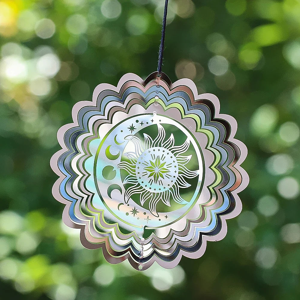 Compacte tuin windspinner met glanzende spiegelreflectie in 3D