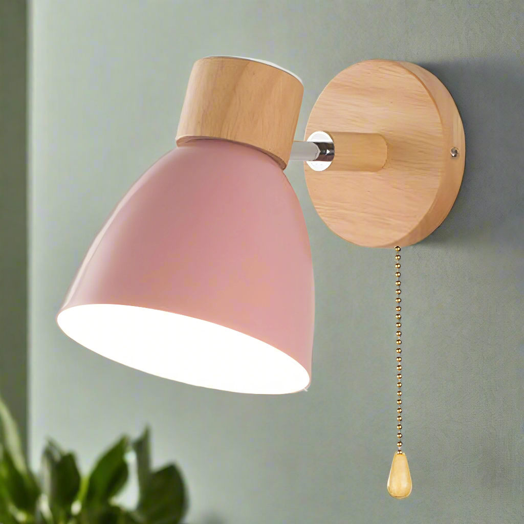 jandiel - scandinavische moderne houten hanglamp met schakelaar voor de wand