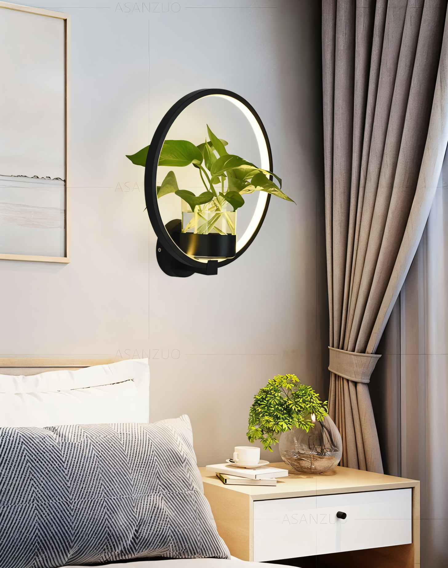 Zwarte wandlamp met plantenhouder voor stijlvolle muurdecoratie