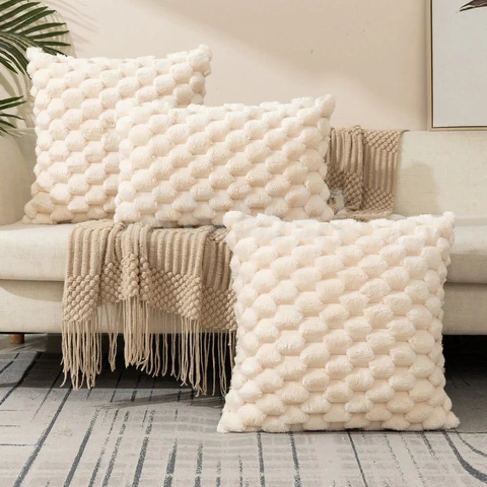 kussenhoes met 3d structuur van katoenmix voor bank en bed
