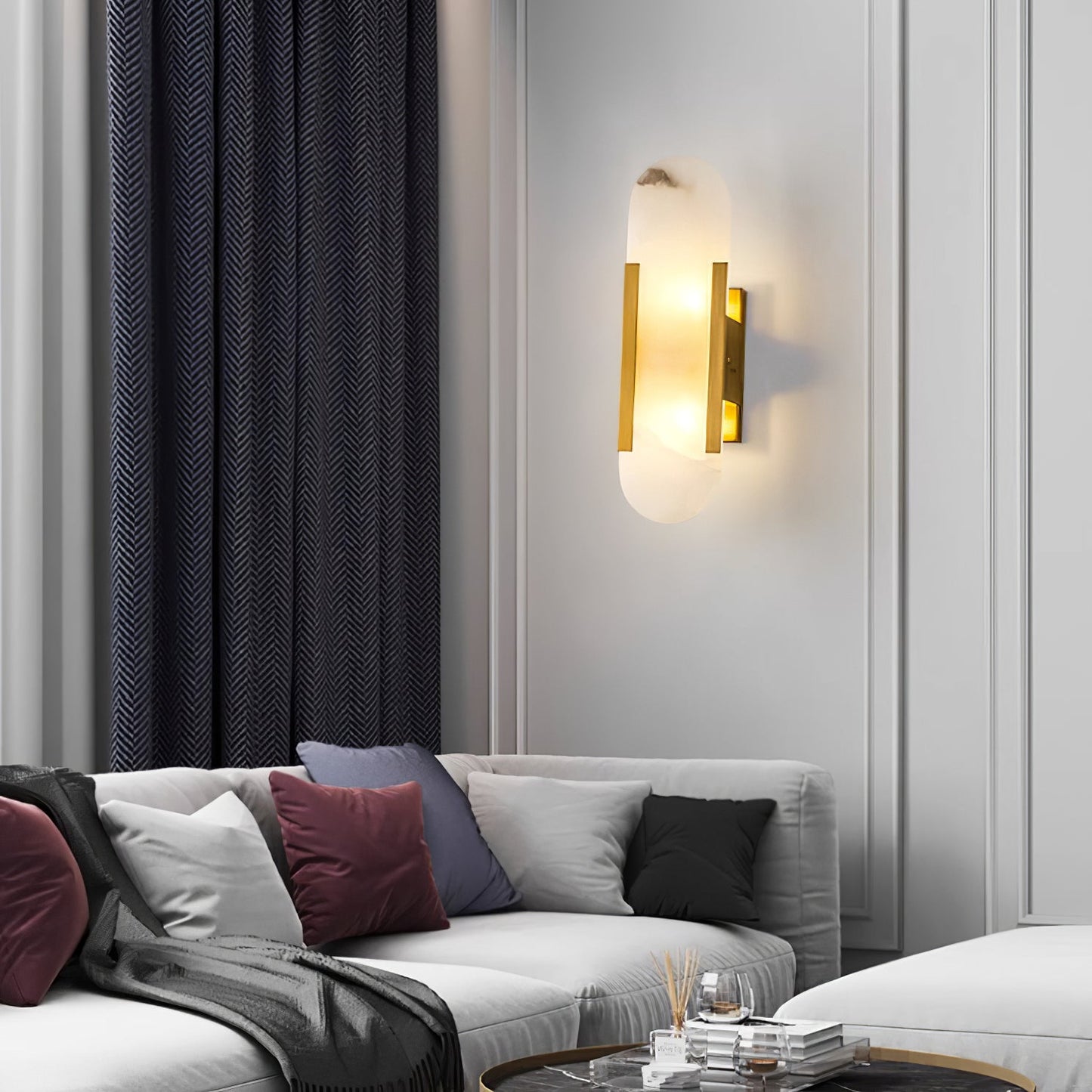 elegante langwerpige albasten wandlamp melange