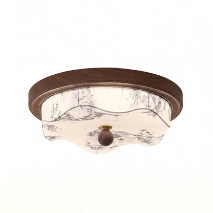 Houten plafondlamp met geïntegreerde led in modern rond ontwerp