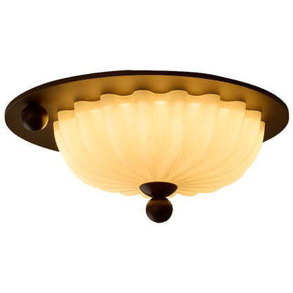 Plafondlamp Geribbeld Glas Met Houtlook