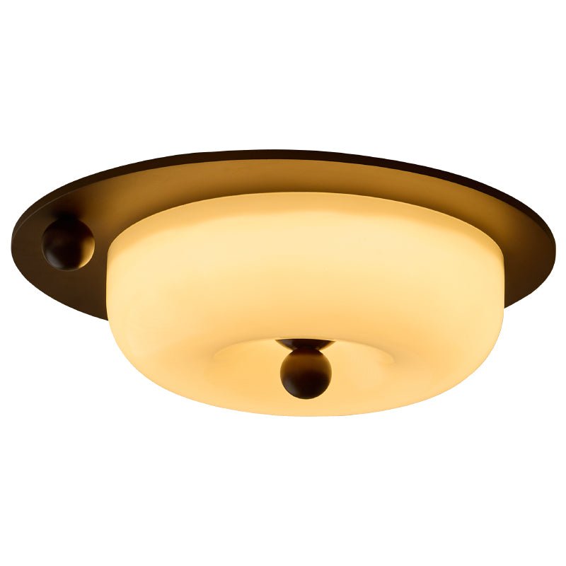 plafondlamp geribbeld glas met houtlook