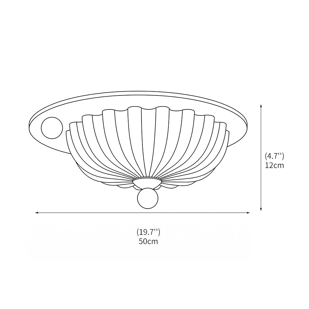 zijaanzicht van de plafondlamp met geribbeld glas en houtlook