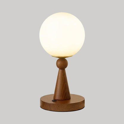Tafellamp Hout En Glas Met Bolvormige Kap