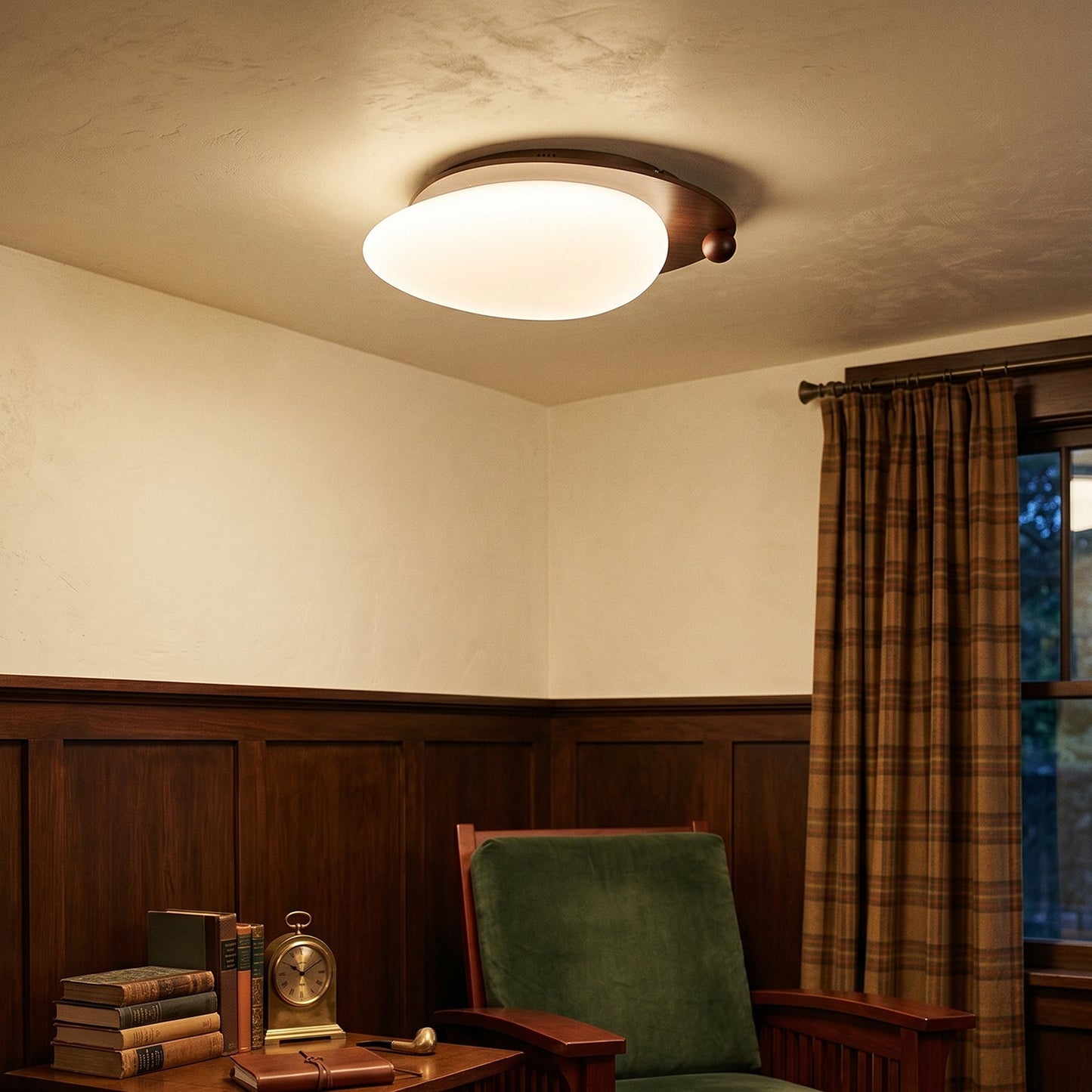 plafondlamp met warm ledlicht in woonkamerinterieur