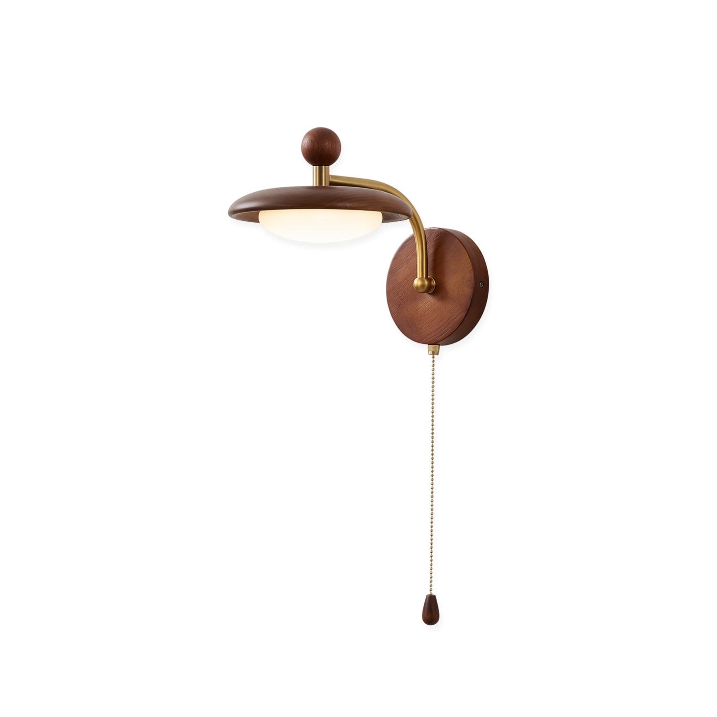 wandlamp van hout en metaal met geïntegreerde led aan de muur