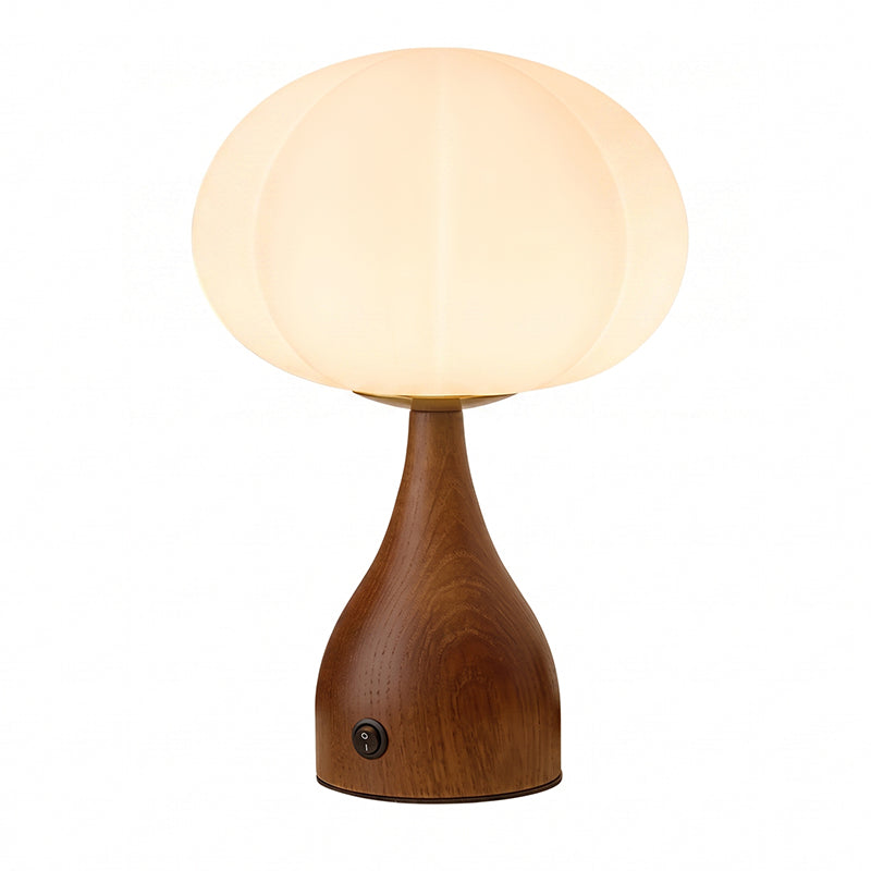 tafellamp geribbeld glas met houten voet