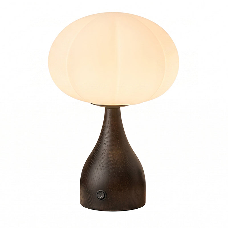 tafellamp geribbeld glas met houten voet