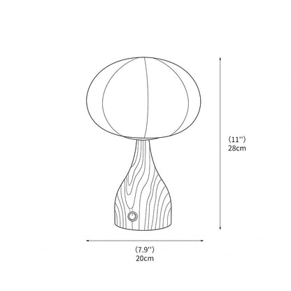 Tafellamp met geribbeld glazen bol en natuurlijke houten basis