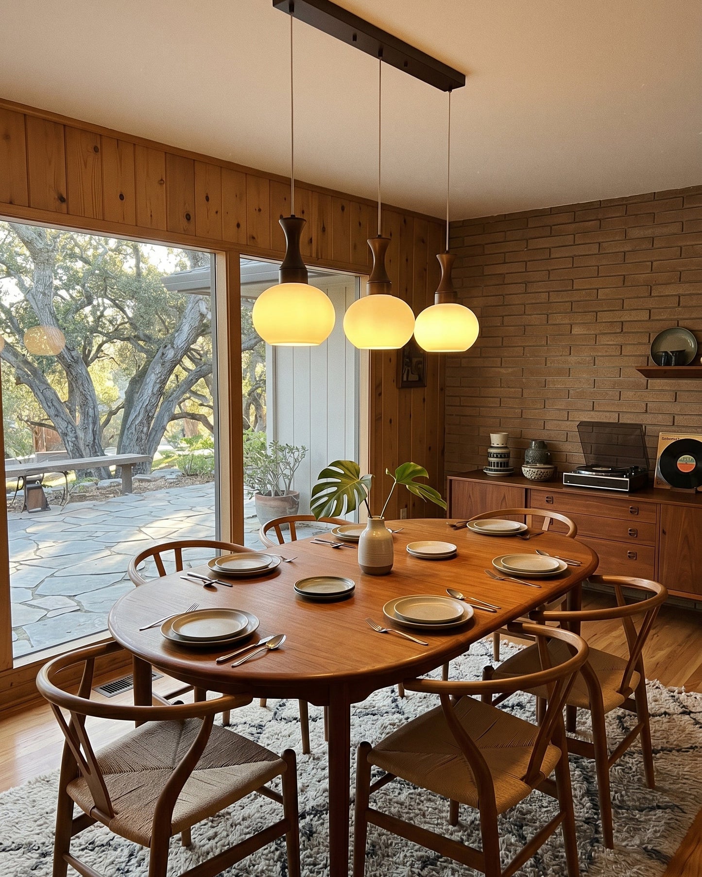 elegante hanglamp van hout en glas als sfeerverlichting