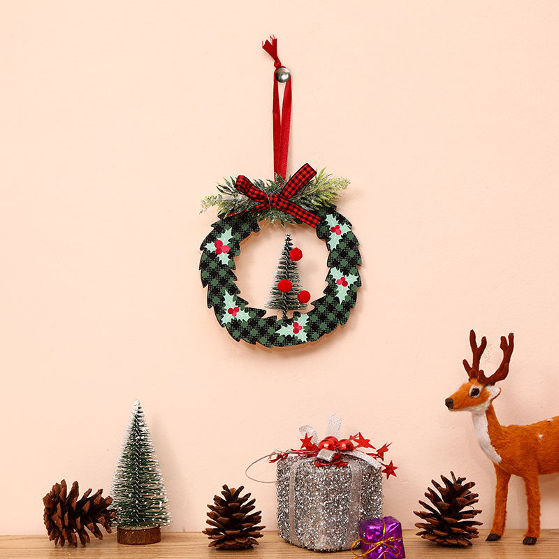 kerstkrans decoratie geruit met strik