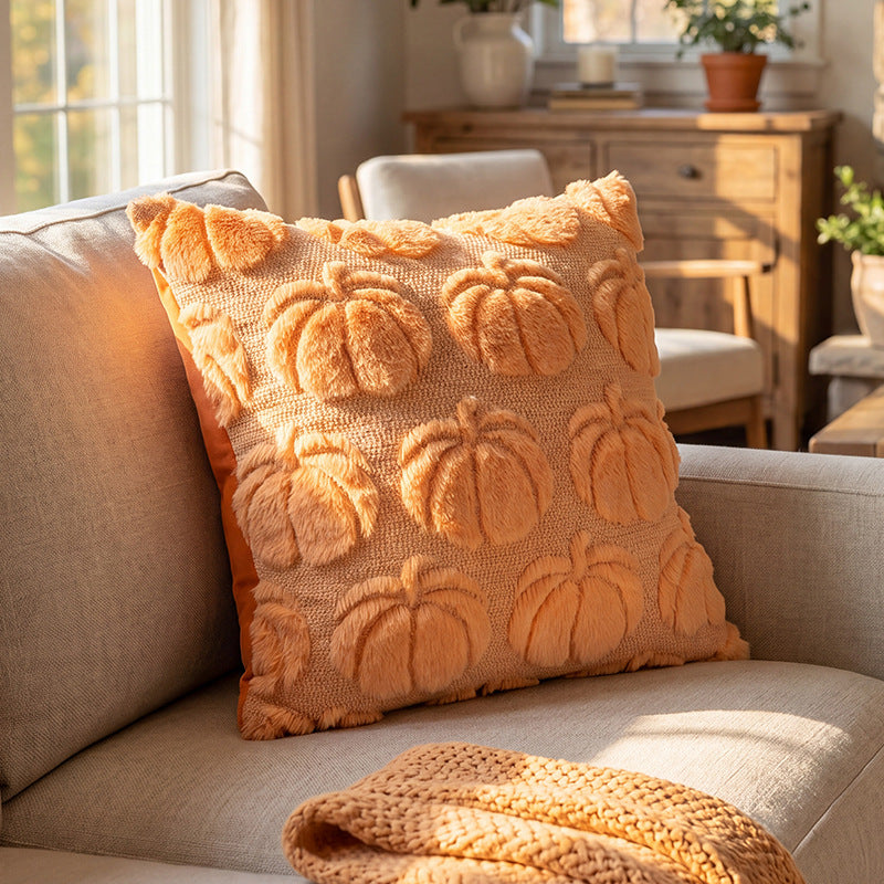decoratief pluche kussen met pompoenmotief