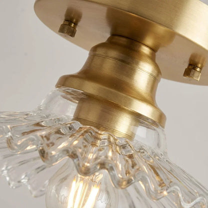 Plafondlamp met glazen kap bekeken vanaf de onderzijde