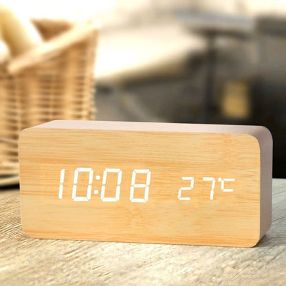 Digitale Led Wekker Met Houtlook En Temperatuurweergave
