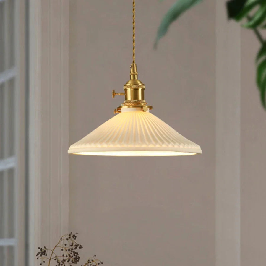 Keramieken retro hanglamp in bronzen uitvoering