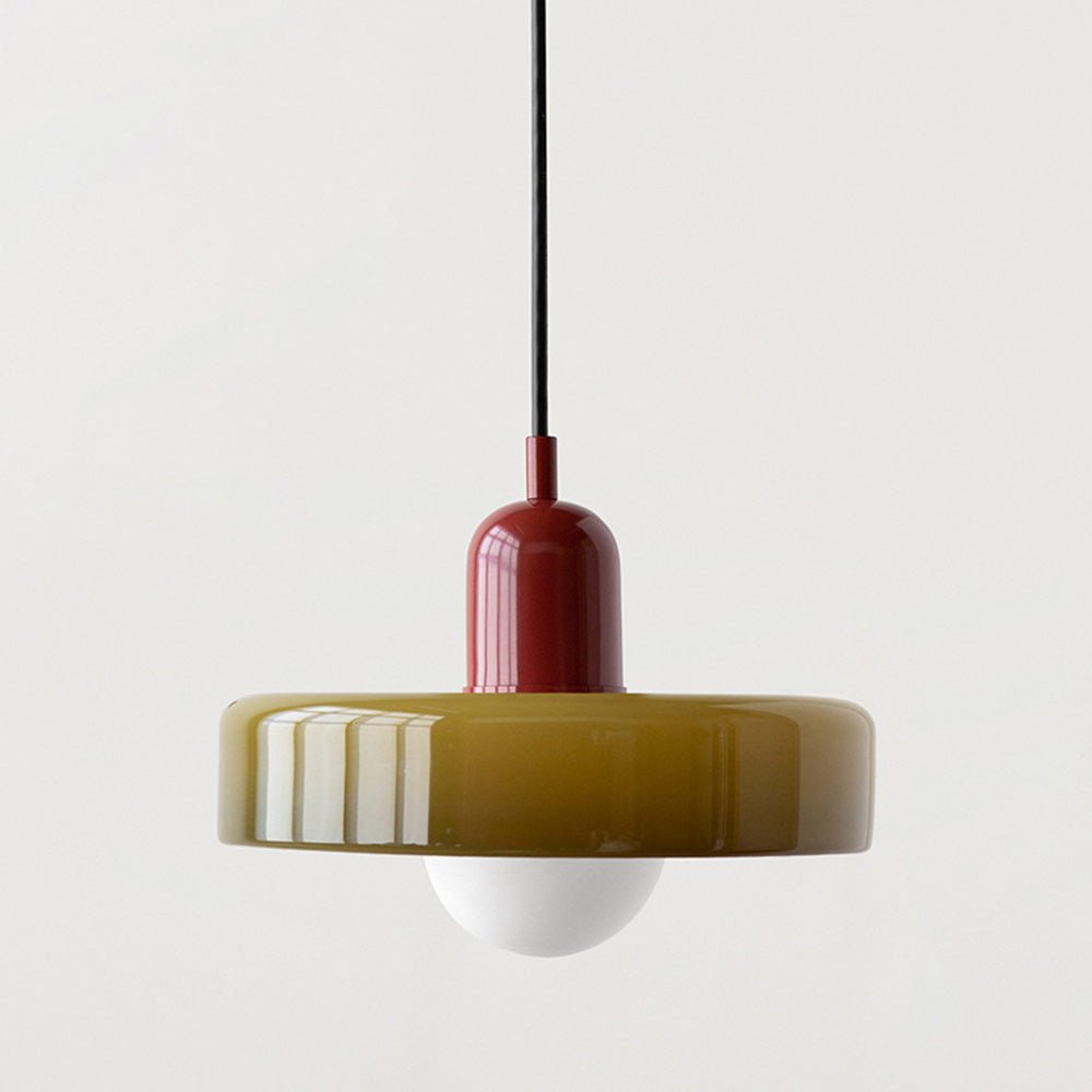 stijlvolle bauhaus hanglamp in kleurrijk glas