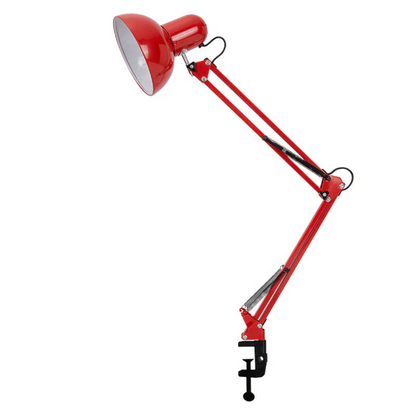 Lange arm van de bureaulamp in een rechte werkstand