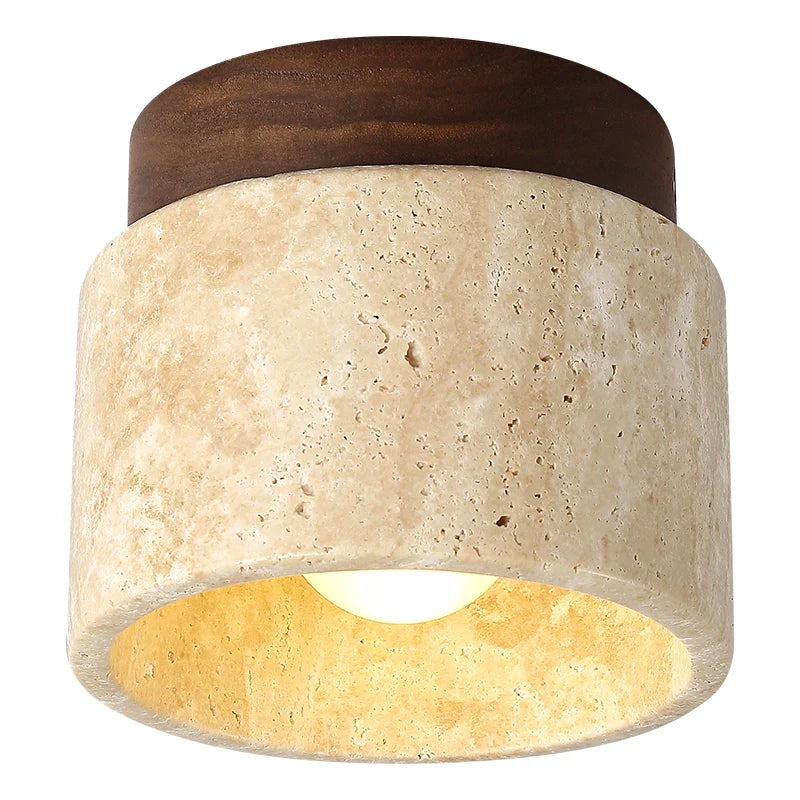 minimalistische opbouwlamp van gips en hout op productfoto