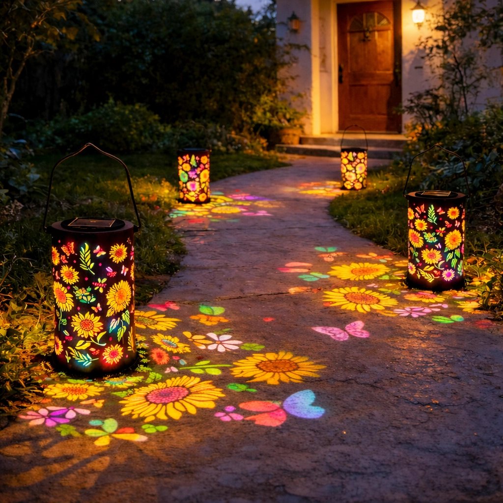 solar tuinlantaarn metaal met bloemenprojectie