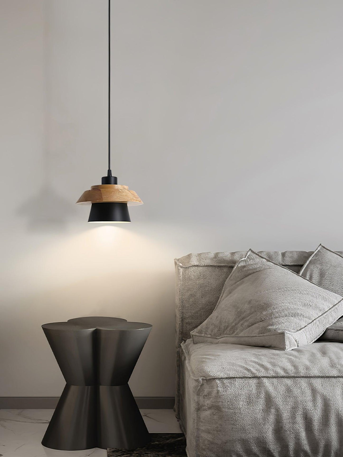 moderne hanglamp van steen en hout