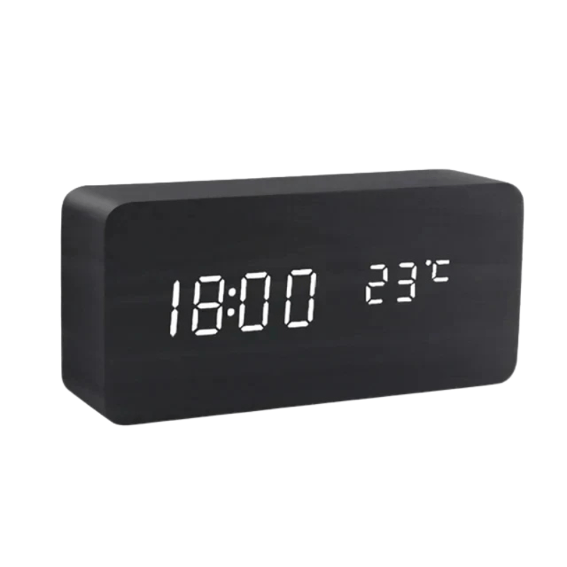 digitale led wekker met houtlook en temperatuurweergave