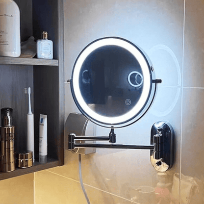 Stijlvolle zwarte oplaadbare LED vergrotende spiegel voor een perfecte make-up en dagelijkse verzorging in de badkamer