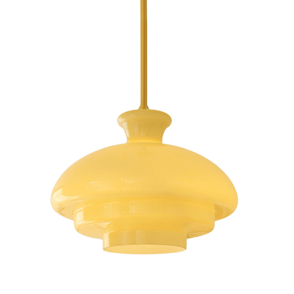 stijlvolle bauhaus hanglamp met elegant roomgeel glas