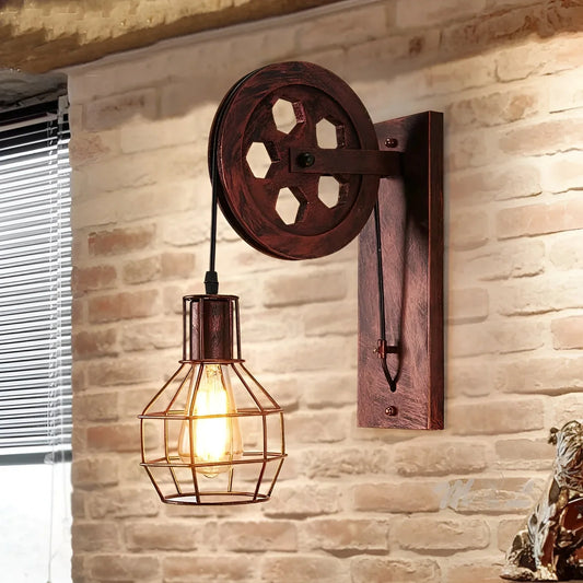 Industriële wandlamp van metaal en glas met LED-verlichting