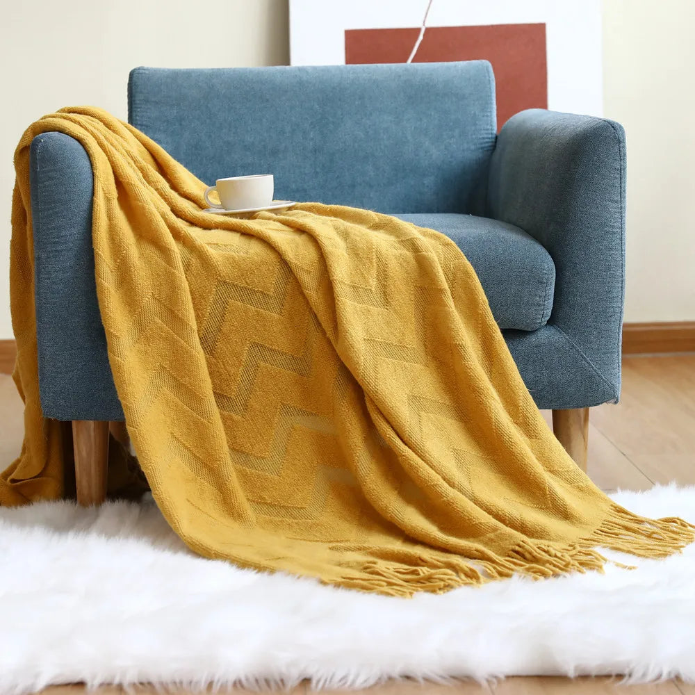 zacht acryl plaid met geometrisch jacquardpatroon