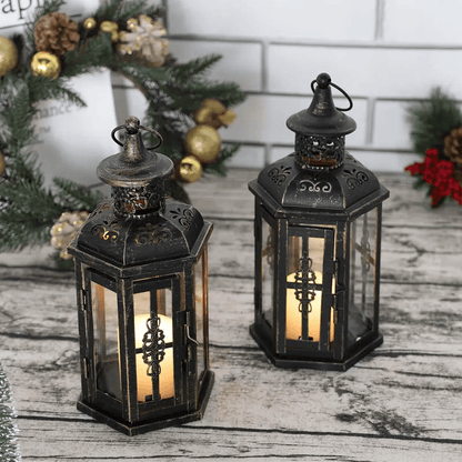 Kandelaar Lantaarn Zwart Metaal en Glas Decoratieve Houder 25 cm