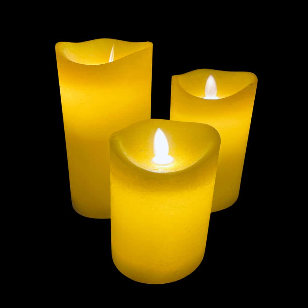 led zuilkaarsen rustiek 3-pack met 3d-vlam