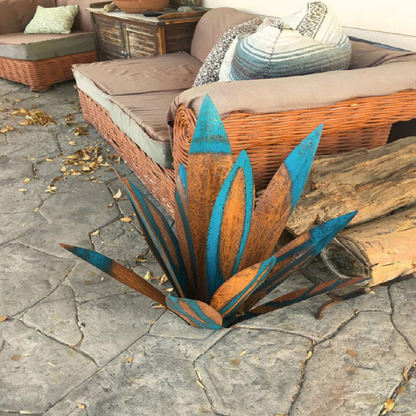 Decoratief tuinsieraad kunstmatige metalen agaveplant 27-35 cm