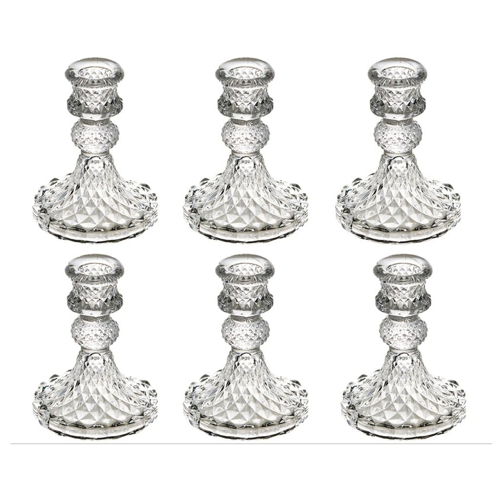 set van 6 kandelaren van kristalglas