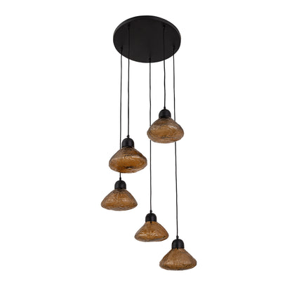 Anna Brown glazen hanglamp met textuur en 5 grote lampen.