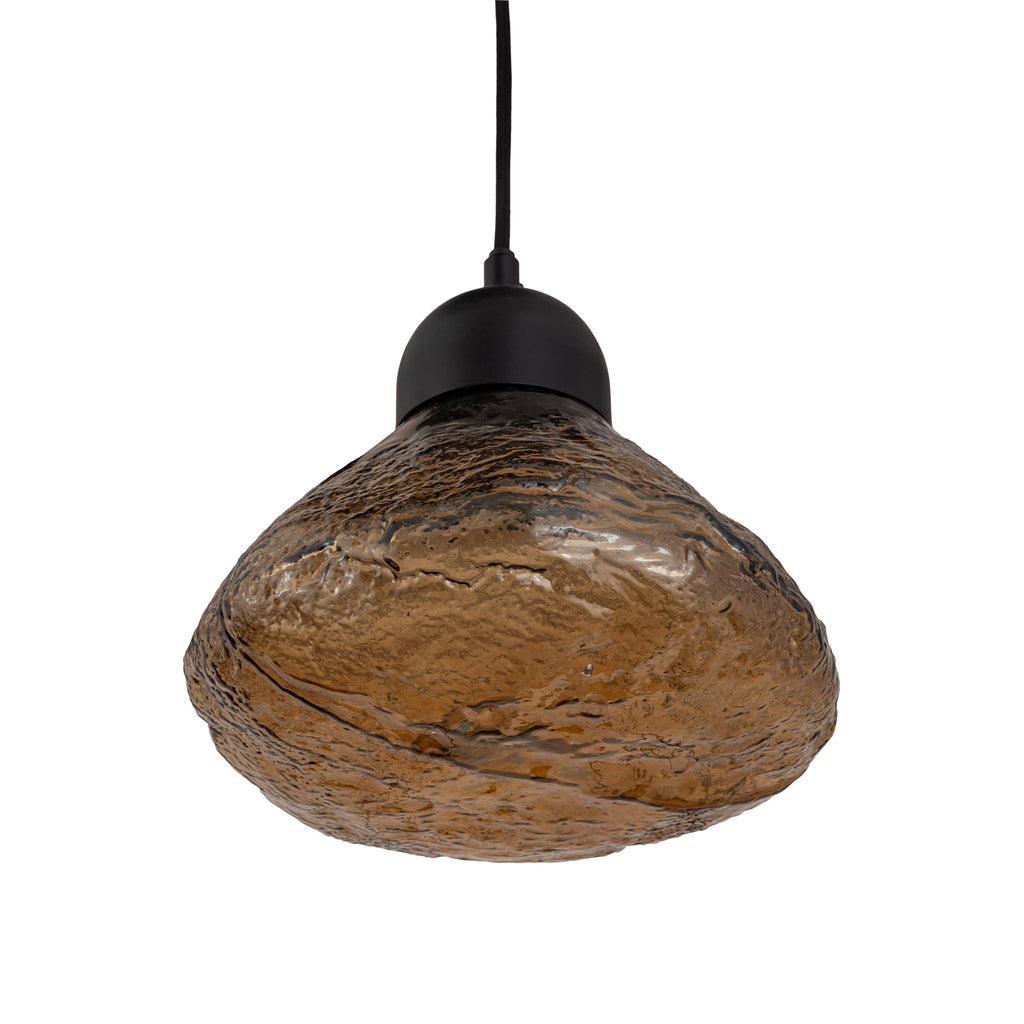 anna brown glazen hanglamp met textuur en 5 grote lampen.