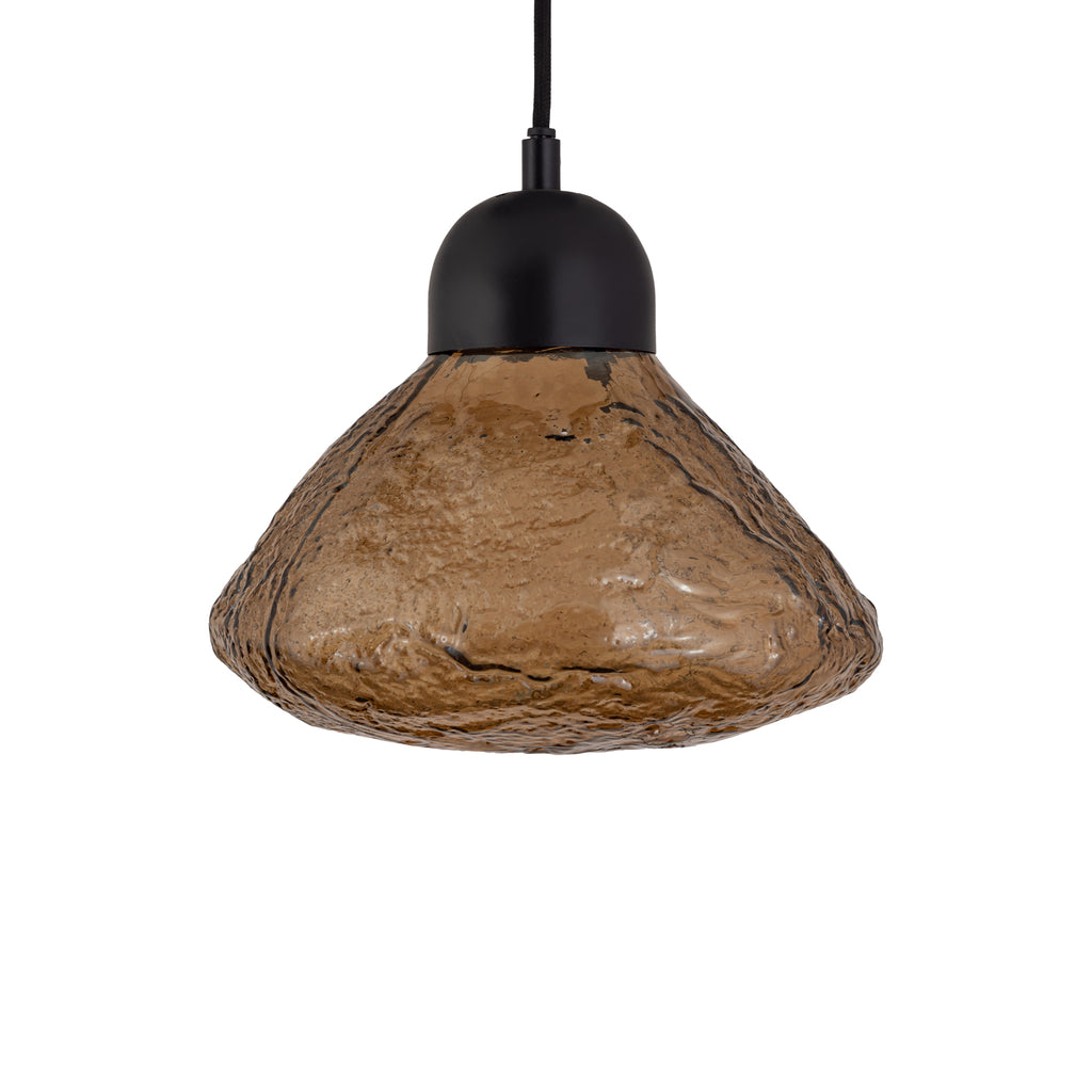 anna brown glazen hanglamp met textuur en 5 grote lampen.