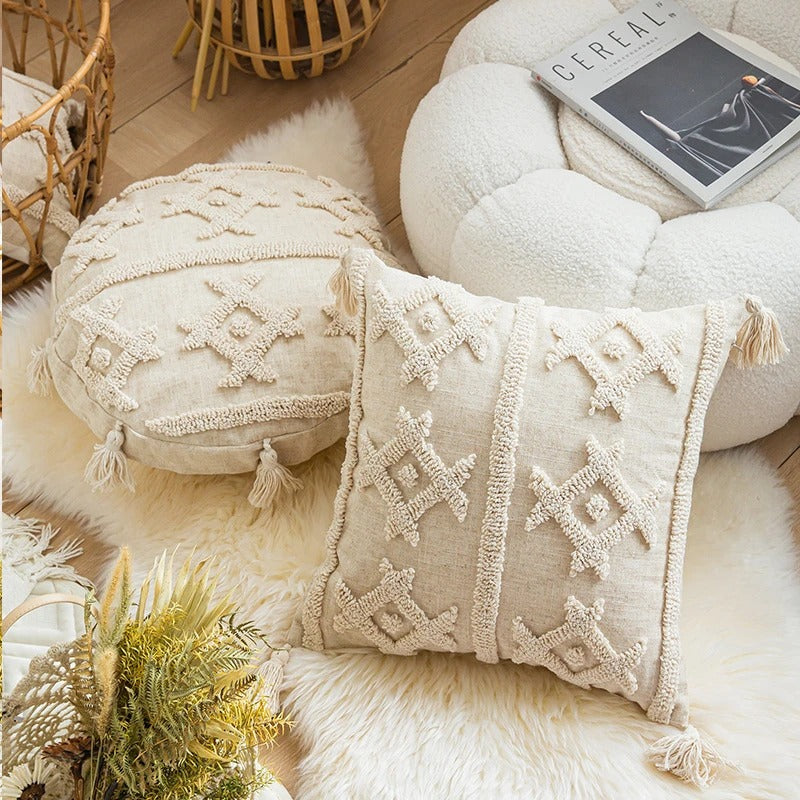 gevoerde kussenhoes beige boho ontwerp